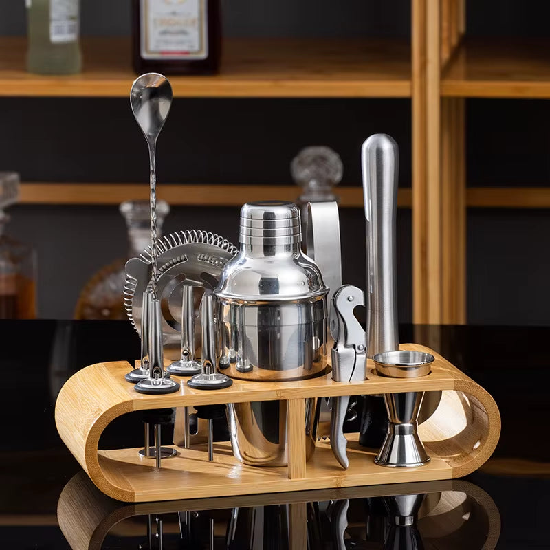 Shaker À Cocktail En Acier Inoxydable, Ensemble D'Outils Pour Barman Avec Bambou T1