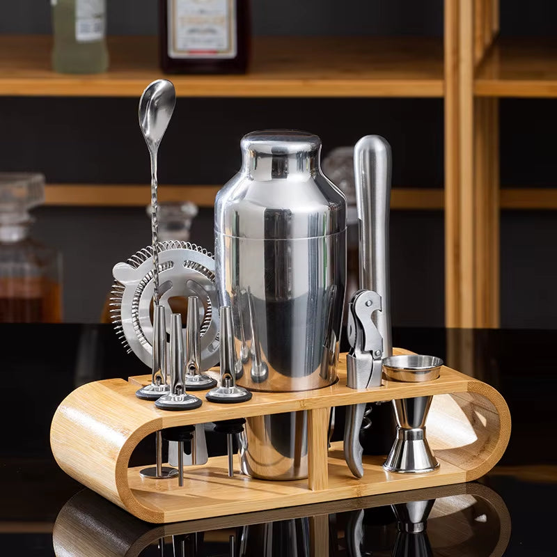 Shaker À Cocktail En Acier Inoxydable, Ensemble D'Outils Pour Barman Avec Bambou T1