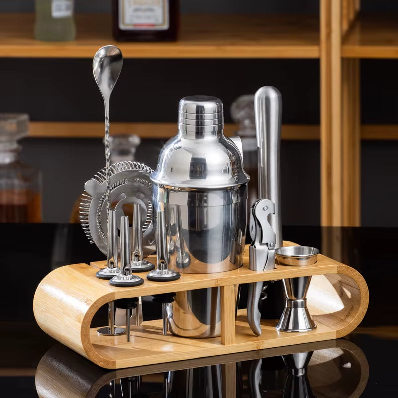 Shaker À Cocktail En Acier Inoxydable, Ensemble D'Outils Pour Barman Avec Bambou T1