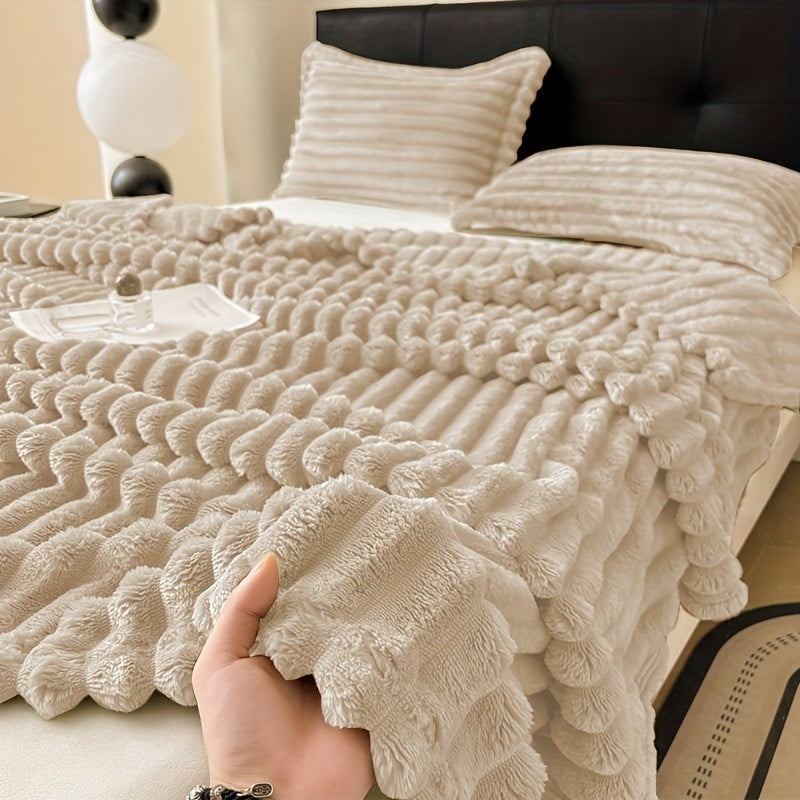 Plaid en maille côtelée avec taie d’oreiller assortie - Doux, chaud et épais pour un confort optimal dans la chambre - Design à rayures grises.