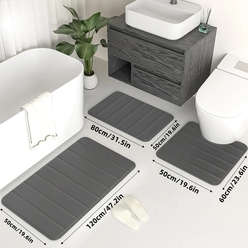 Tapis de salle de bain 3 pièces / Ensemble antidérapant pour toilettes, absorbant, lavable, tapis de bain, tapis de douche, tapis d’entrée, pour buanderie ou cuisine.