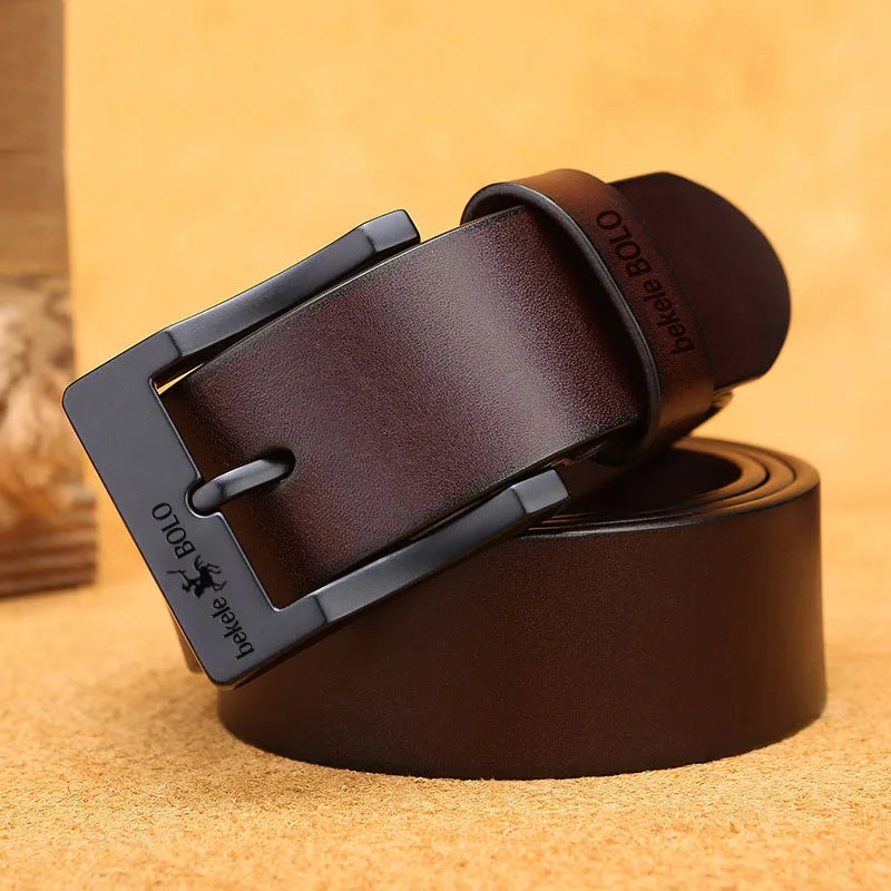 Ceinture en cuir véritable pour hommes - Boucle en alliage design, ceinture de luxe pour jeans, style business ou unisexe