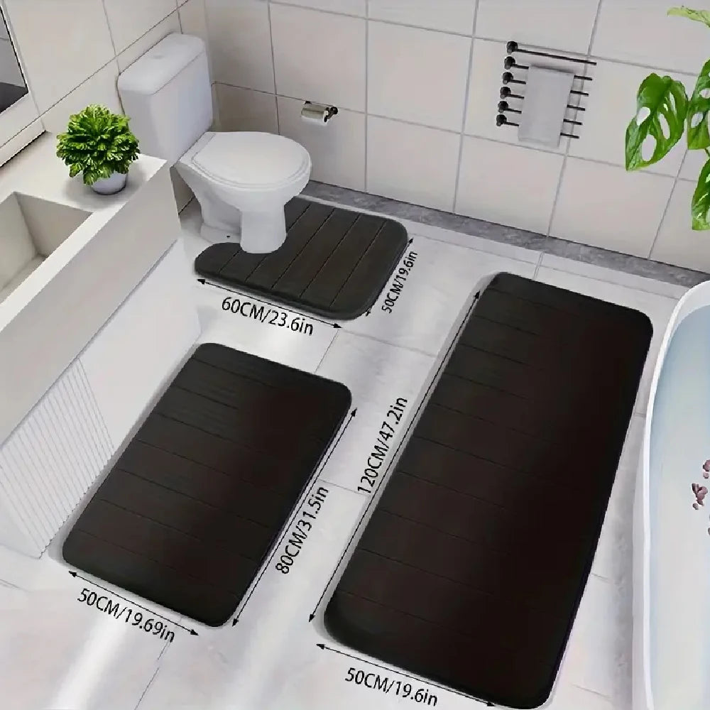 Tapis de salle de bain 3 pièces / Ensemble antidérapant pour toilettes, absorbant, lavable, tapis de bain, tapis de douche, tapis d’entrée, pour buanderie ou cuisine.