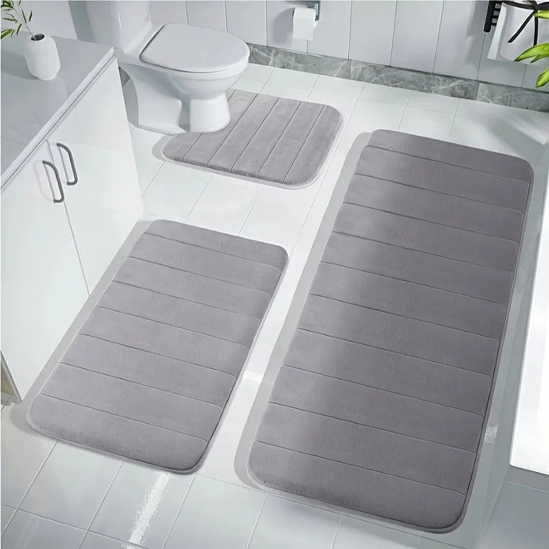 Tapis de salle de bain 3 pièces / Ensemble antidérapant pour toilettes, absorbant, lavable, tapis de bain, tapis de douche, tapis d’entrée, pour buanderie ou cuisine.