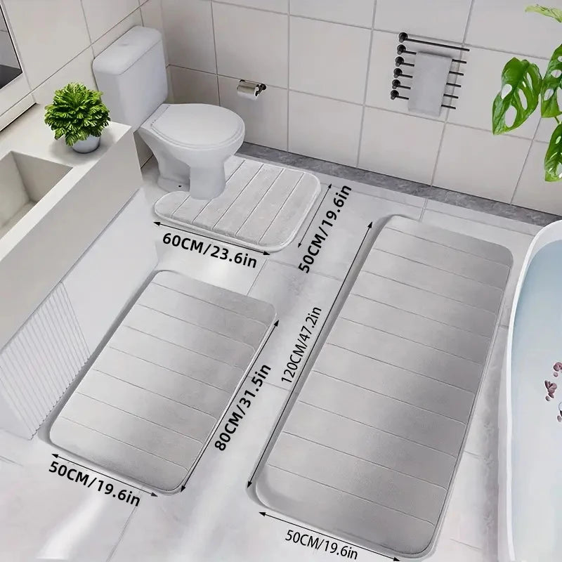 Tapis de salle de bain 3 pièces / Ensemble antidérapant pour toilettes, absorbant, lavable, tapis de bain, tapis de douche, tapis d’entrée, pour buanderie ou cuisine.