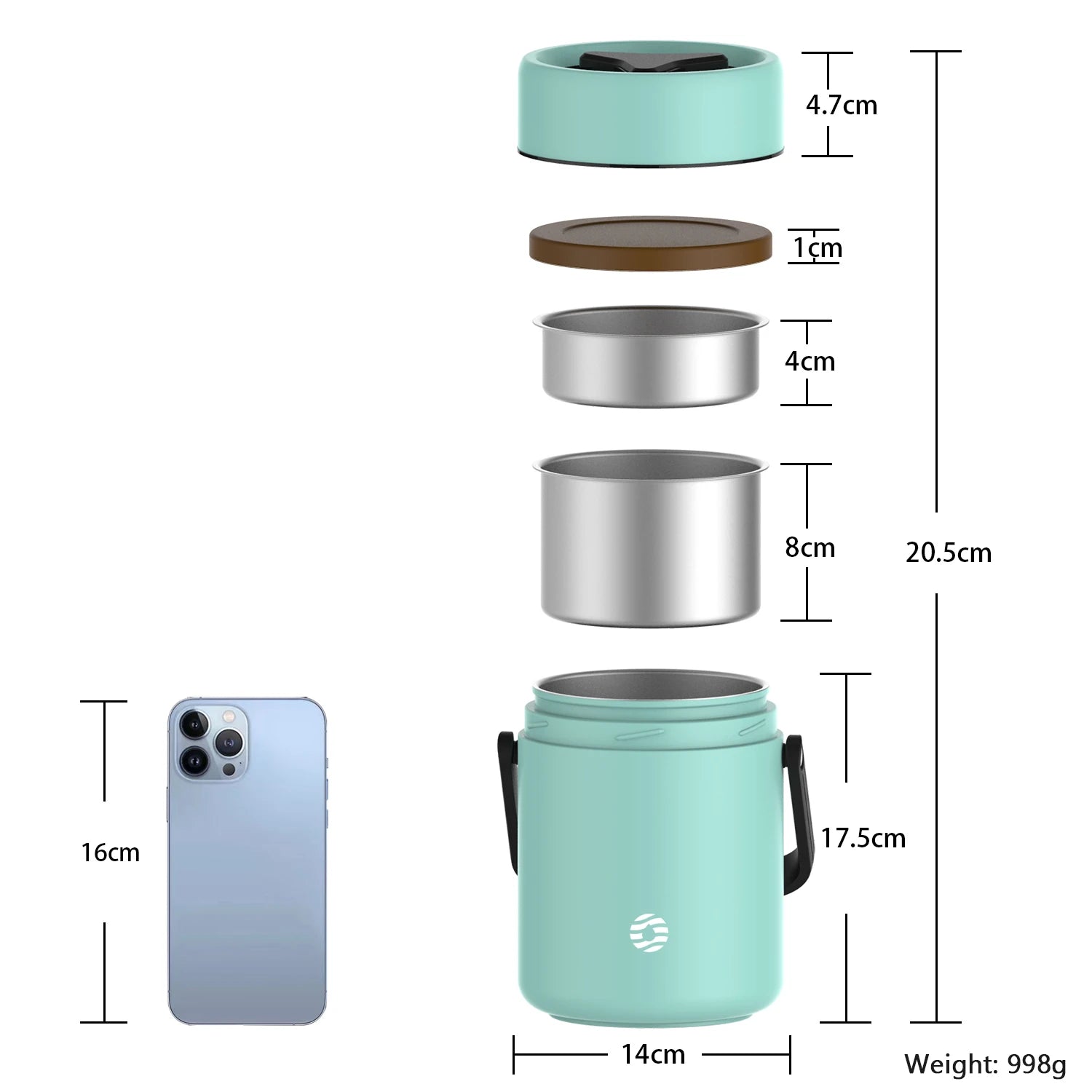 Boîte à déjeuner en acier inoxydable, pots alimentaires à 3 niveaux, contenants alimentaires portables grande capacité