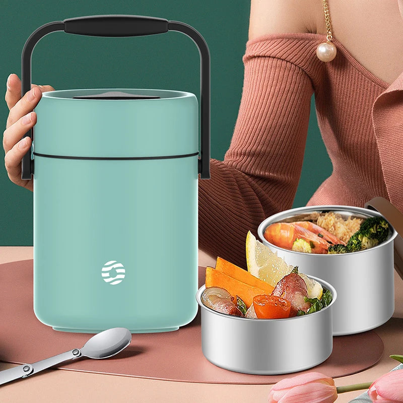 Boîte à déjeuner en acier inoxydable, pots alimentaires à 3 niveaux, contenants alimentaires portables grande capacité