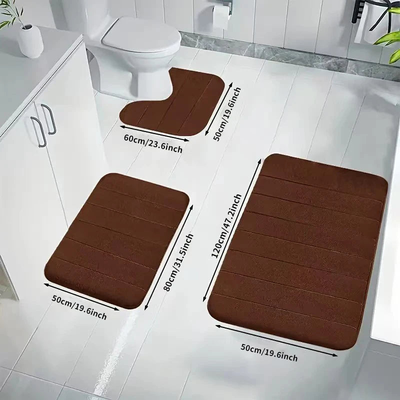 Tapis de salle de bain 3 pièces / Ensemble antidérapant pour toilettes, absorbant, lavable, tapis de bain, tapis de douche, tapis d’entrée, pour buanderie ou cuisine.