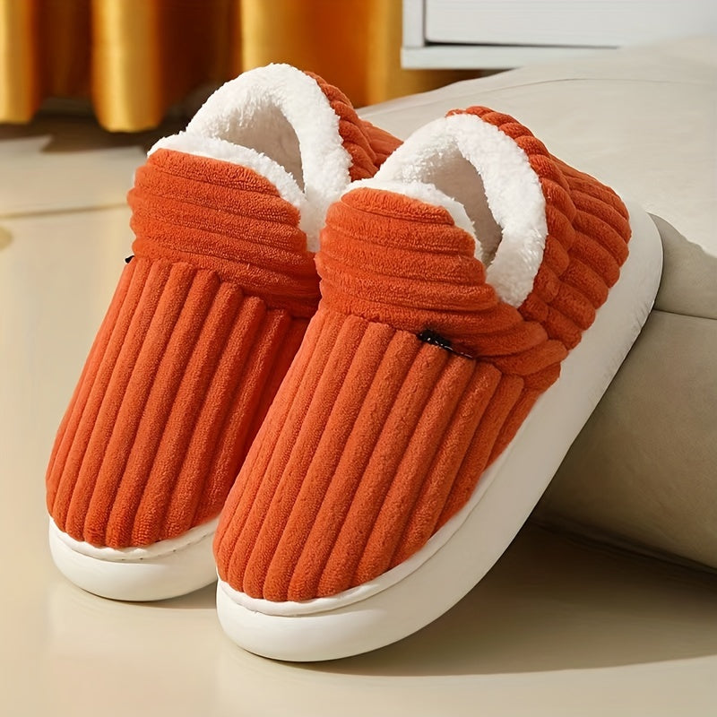 Chaussons d’hiver thermiques unis, super doux à enfiler, semelle plateforme pour la maison, confortables et chauds, avec intérieur en peluche.